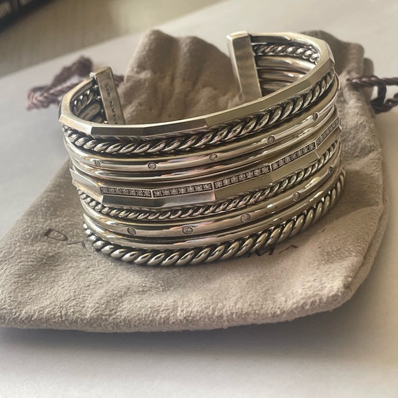 David Yurman Jewelry - David Yurman Wide 10 Row Sterling Silver Diamond Stax Bracelet
